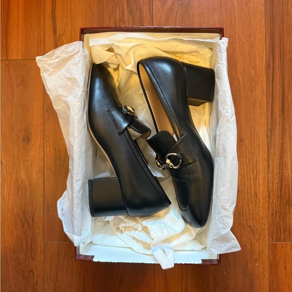 Gucci Heeled Loafer Pumps with Horse Bit Black Leather Women’s 36.5 - Picture 11 of 12